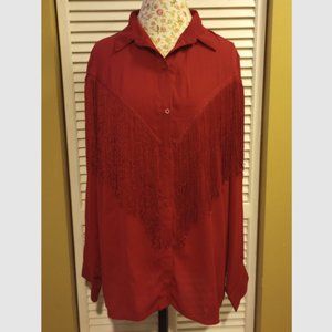 New with Tags Verdusa Women's Fringe-Trim Red Blouse, Size XL